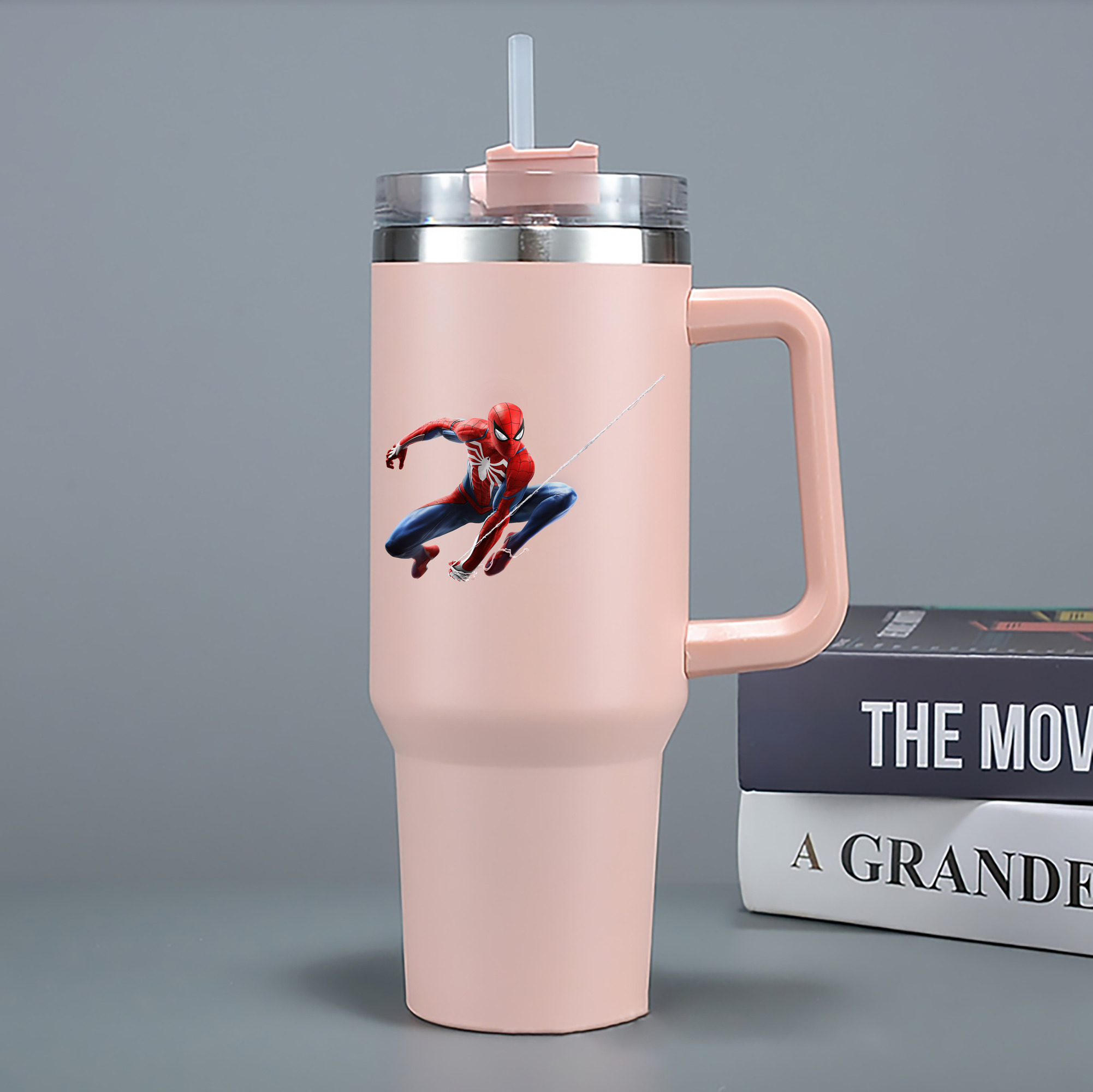 （画像用） Spider Man スパイダーマン 1200mL車用タンブラー - クリスタルステッカー（プラスチックストロー付き）